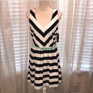 Black & White Stripe Belted Dress